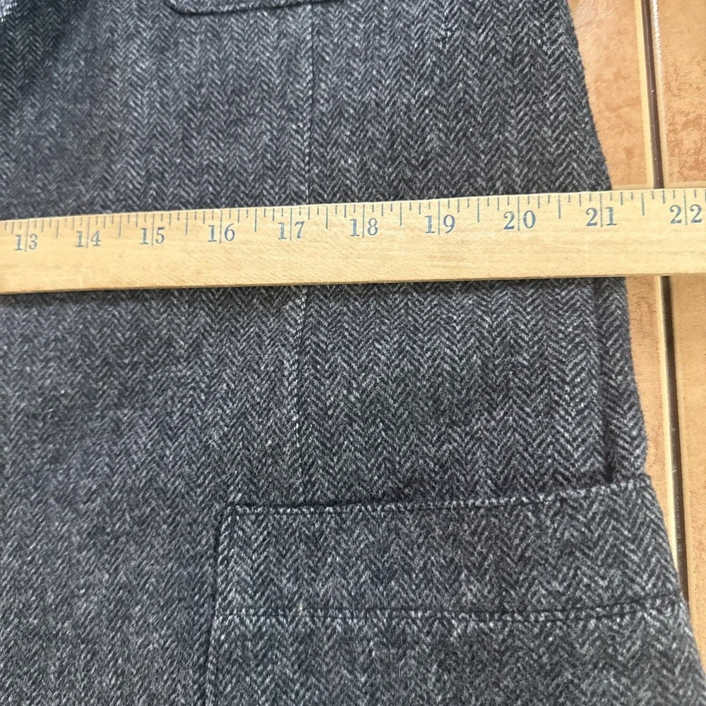 Kroon Sport Coat 42L Tweed Flannel Wool Bamboo Gray Herringbone Elbow Pad Jacket